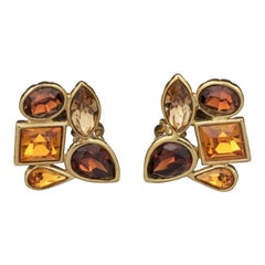 Vintage YVES SAINT LAURENT Ysl by Goossens Citrine Amber Rhinestones Earrings