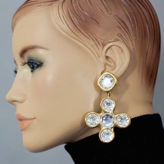 Vintage YVES SAINT LAURENT Ysl by Goossens Clear Crystal Cross Dangling Earrings