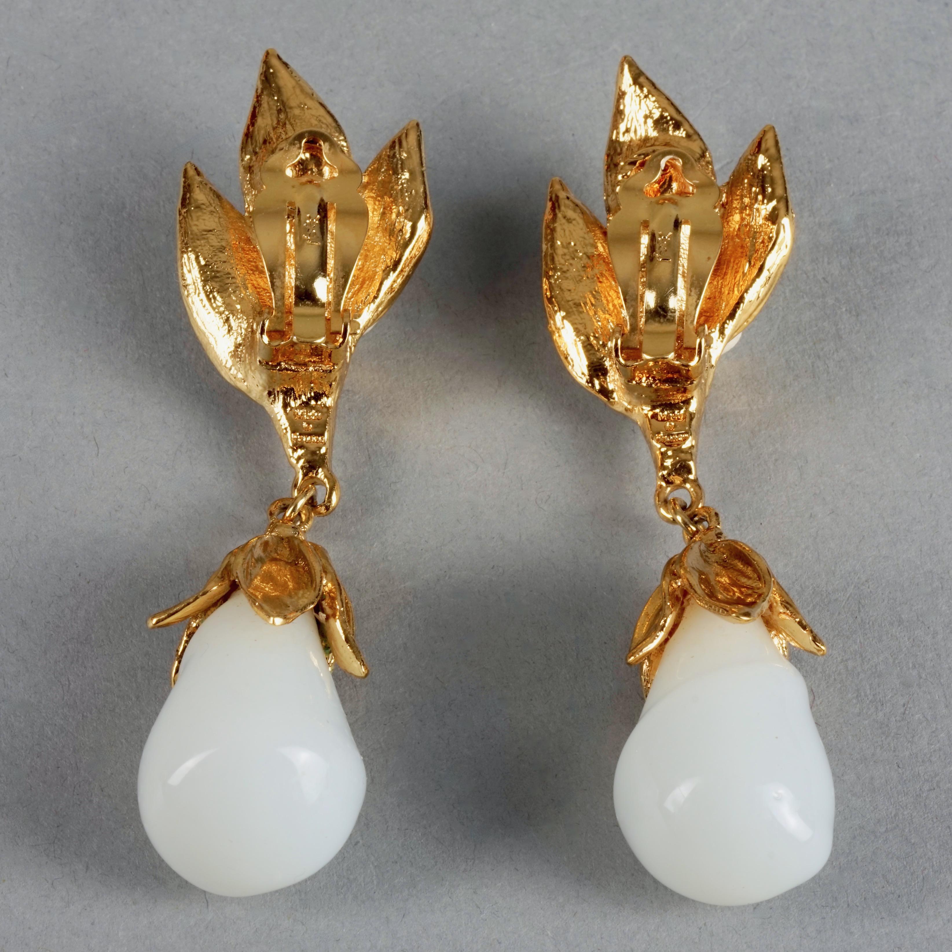 Vintage YVES SAINT LAURENT Ysl by Goossens Flower Glass Milk Teardrop Earrings 6