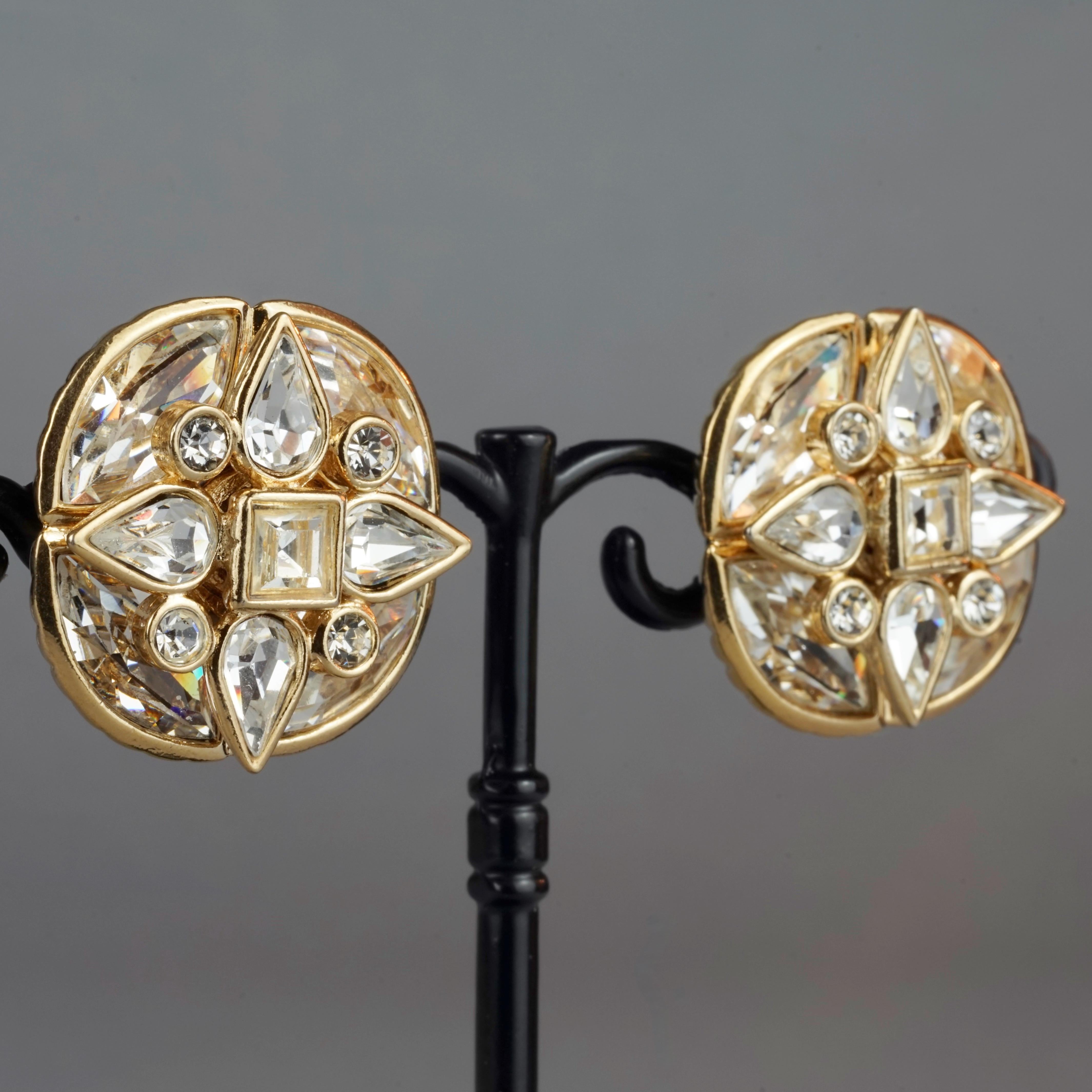 Vintage YVES SAINT LAURENT Ysl by Goossens Flower Overlay Rhinestones Earrings 1