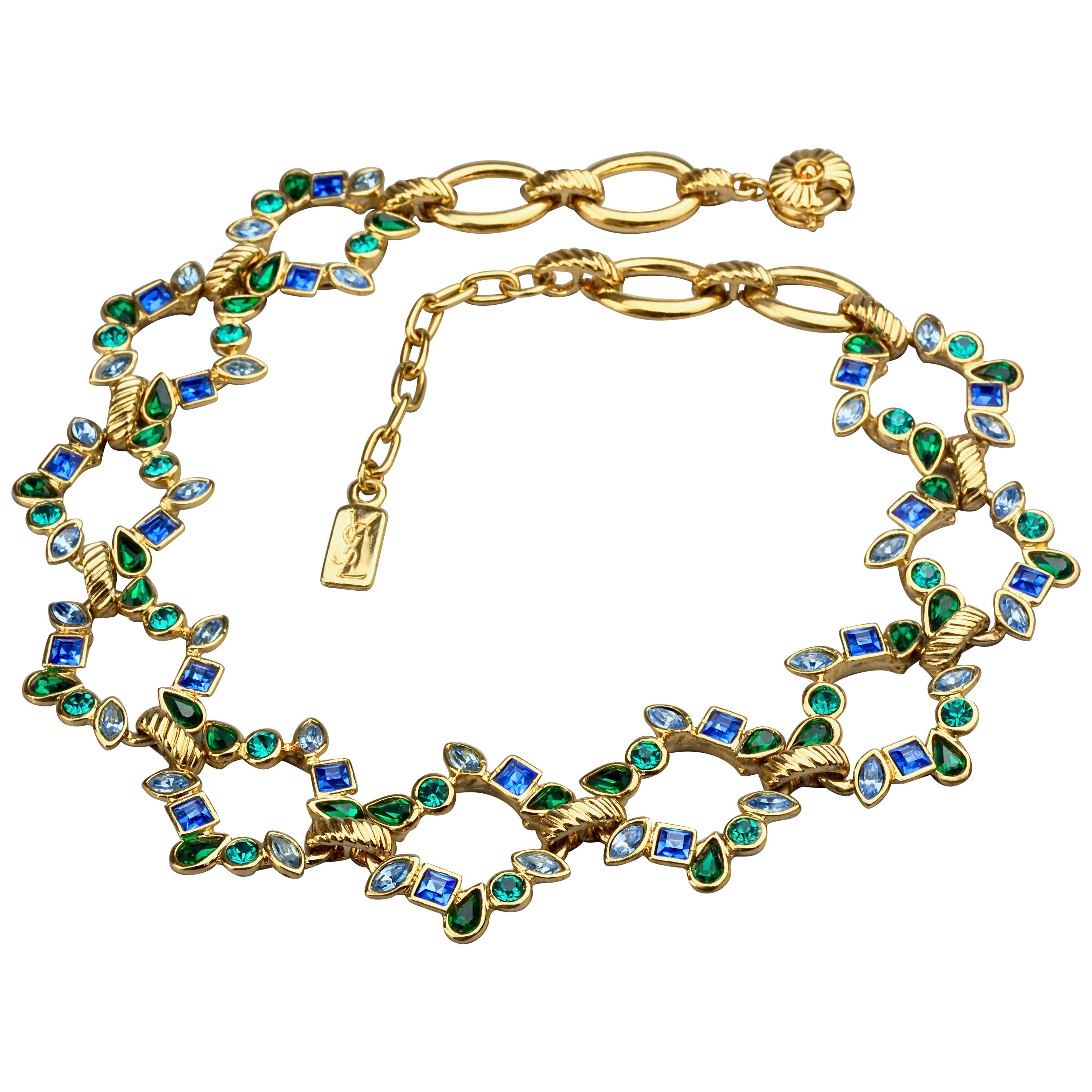Vintage YVES SAINT LAURENT Ysl by Goossens Multi Color Rhinestone Necklace