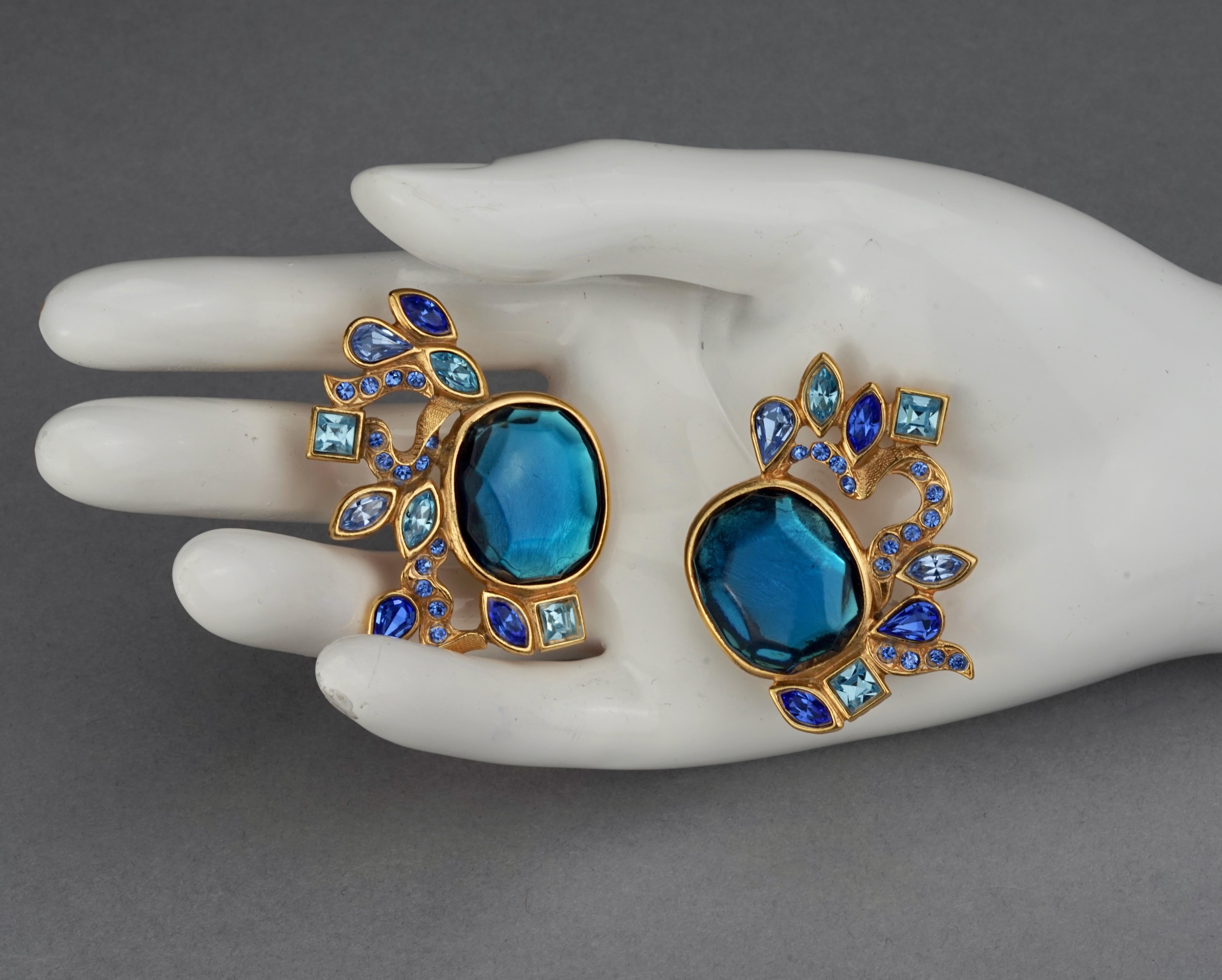 Vintage YVES SAINT LAURENT Ysl by Goossens Ornate Faceted Blue Stone Earrings 6