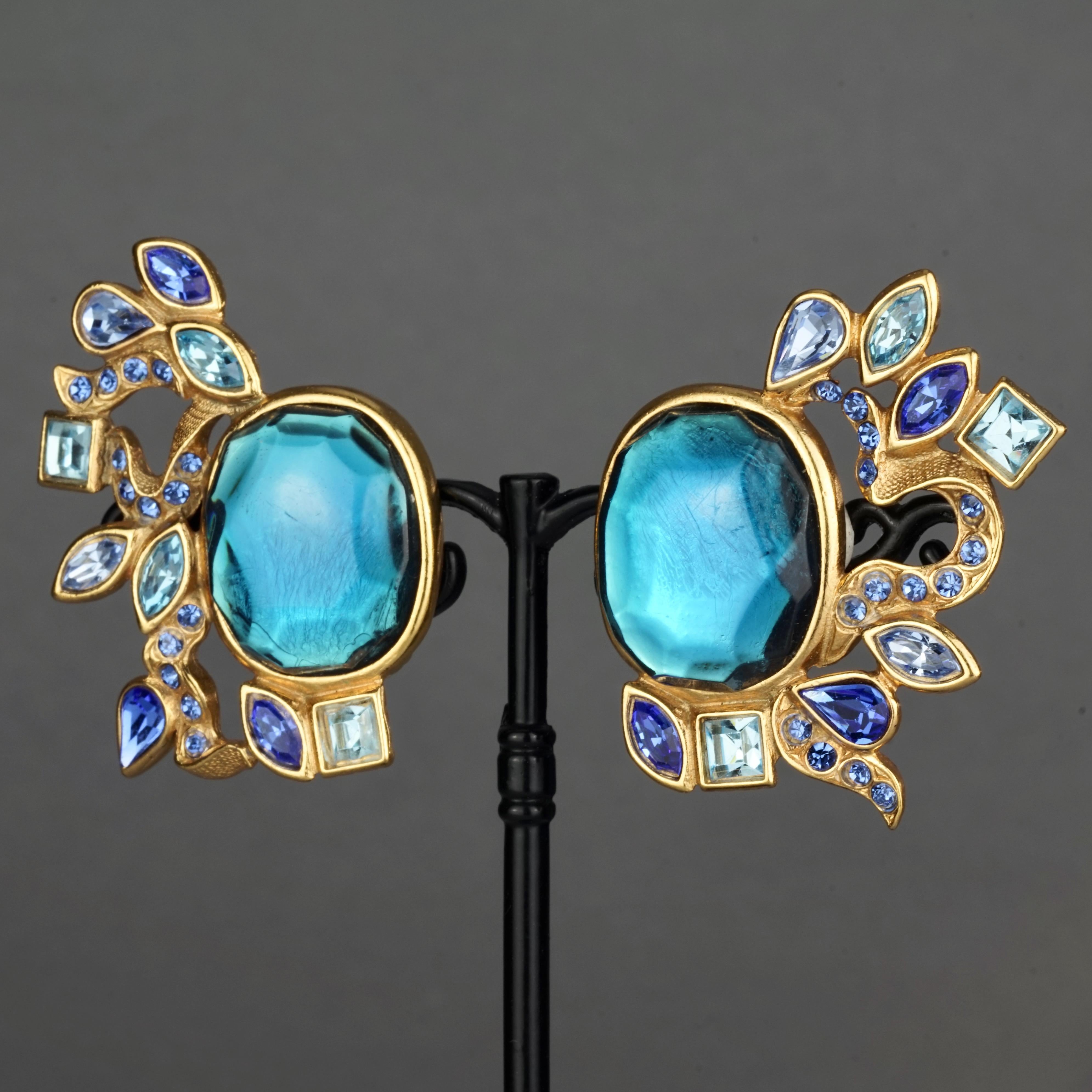 Women's Vintage YVES SAINT LAURENT Ysl by Goossens Ornate Faceted Blue Stone Earrings