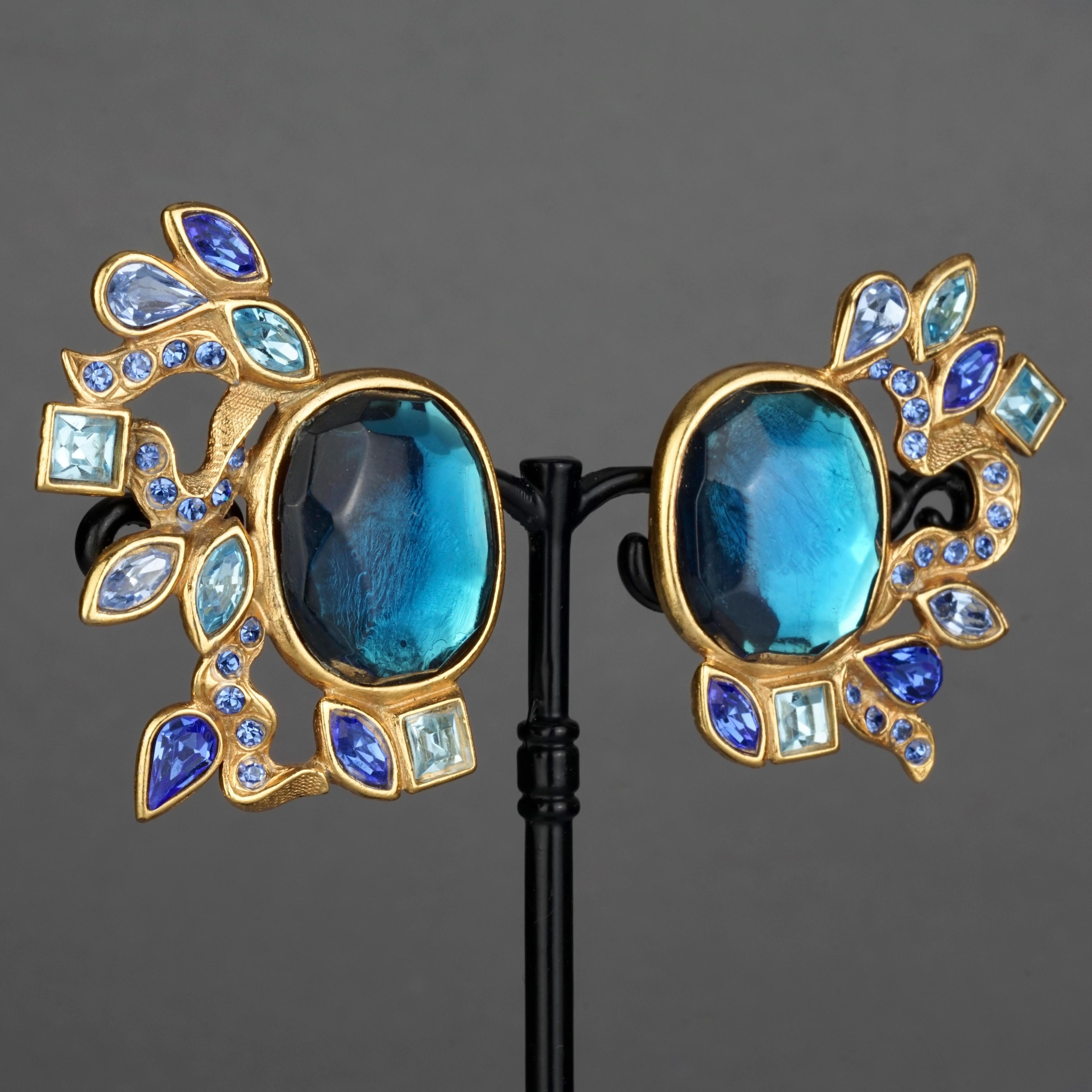 Vintage YVES SAINT LAURENT Ysl by Goossens Ornate Faceted Blue Stone Earrings 1
