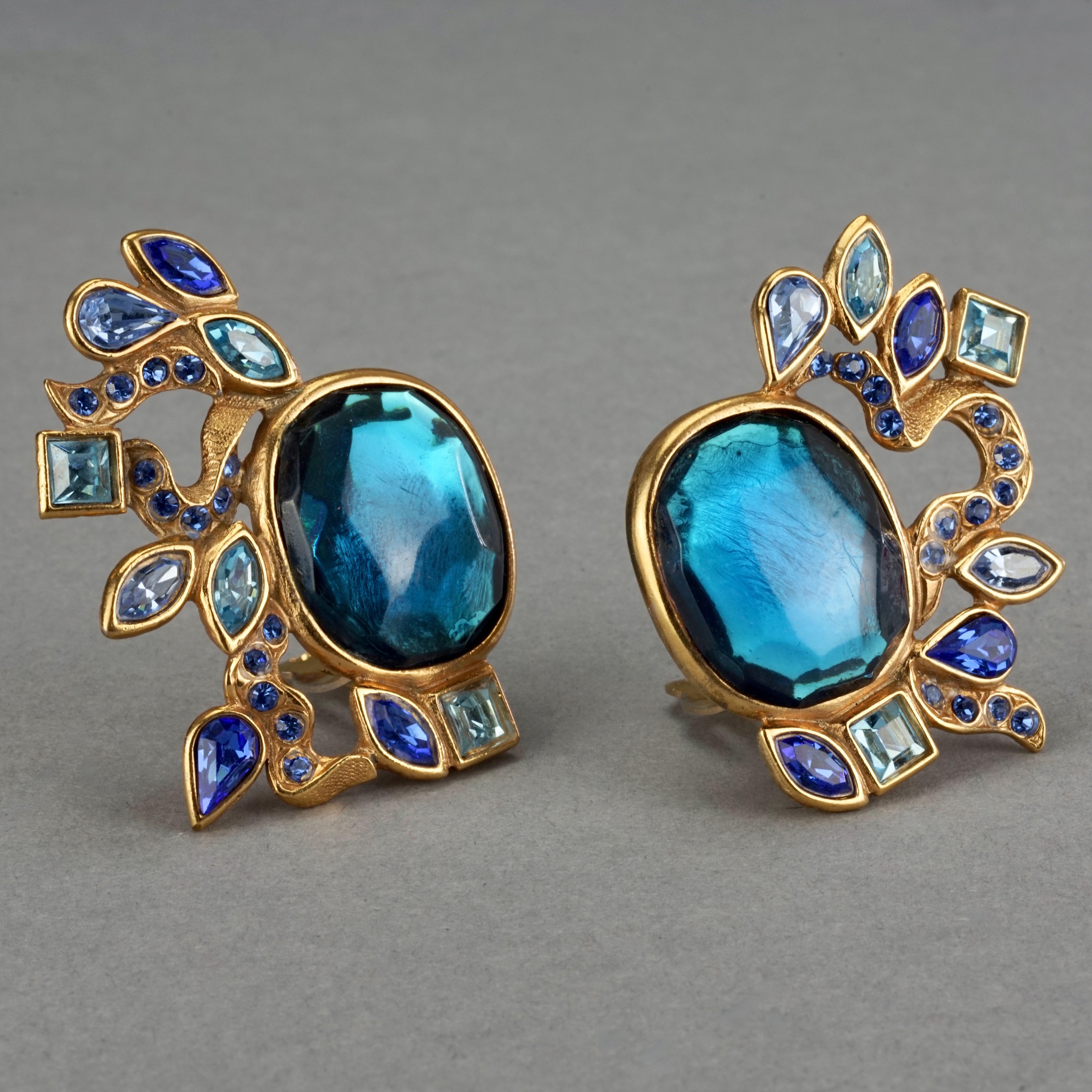 Vintage YVES SAINT LAURENT Ysl by Goossens Ornate Faceted Blue Stone Earrings 2