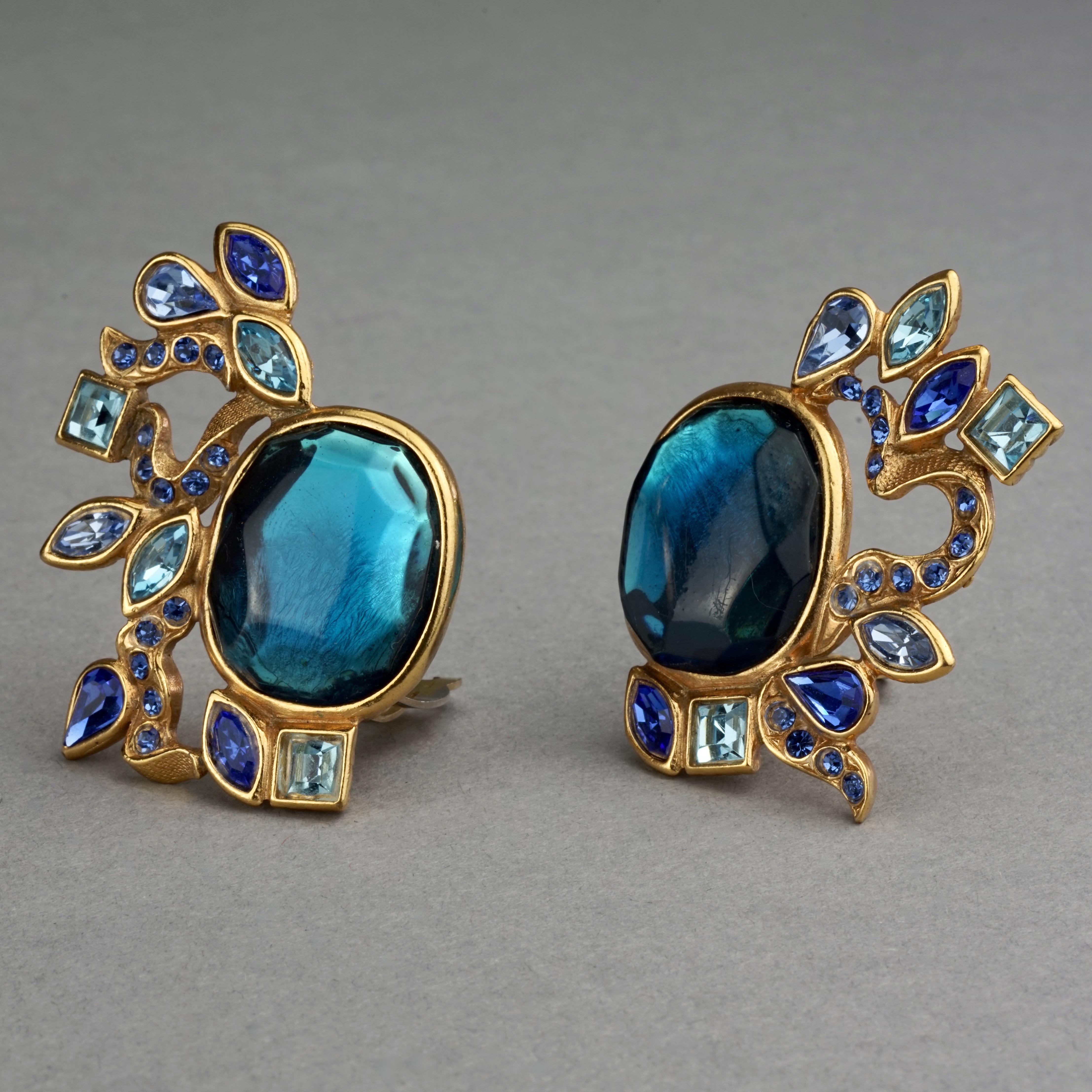 Vintage YVES SAINT LAURENT Ysl by Goossens Ornate Faceted Blue Stone Earrings 3