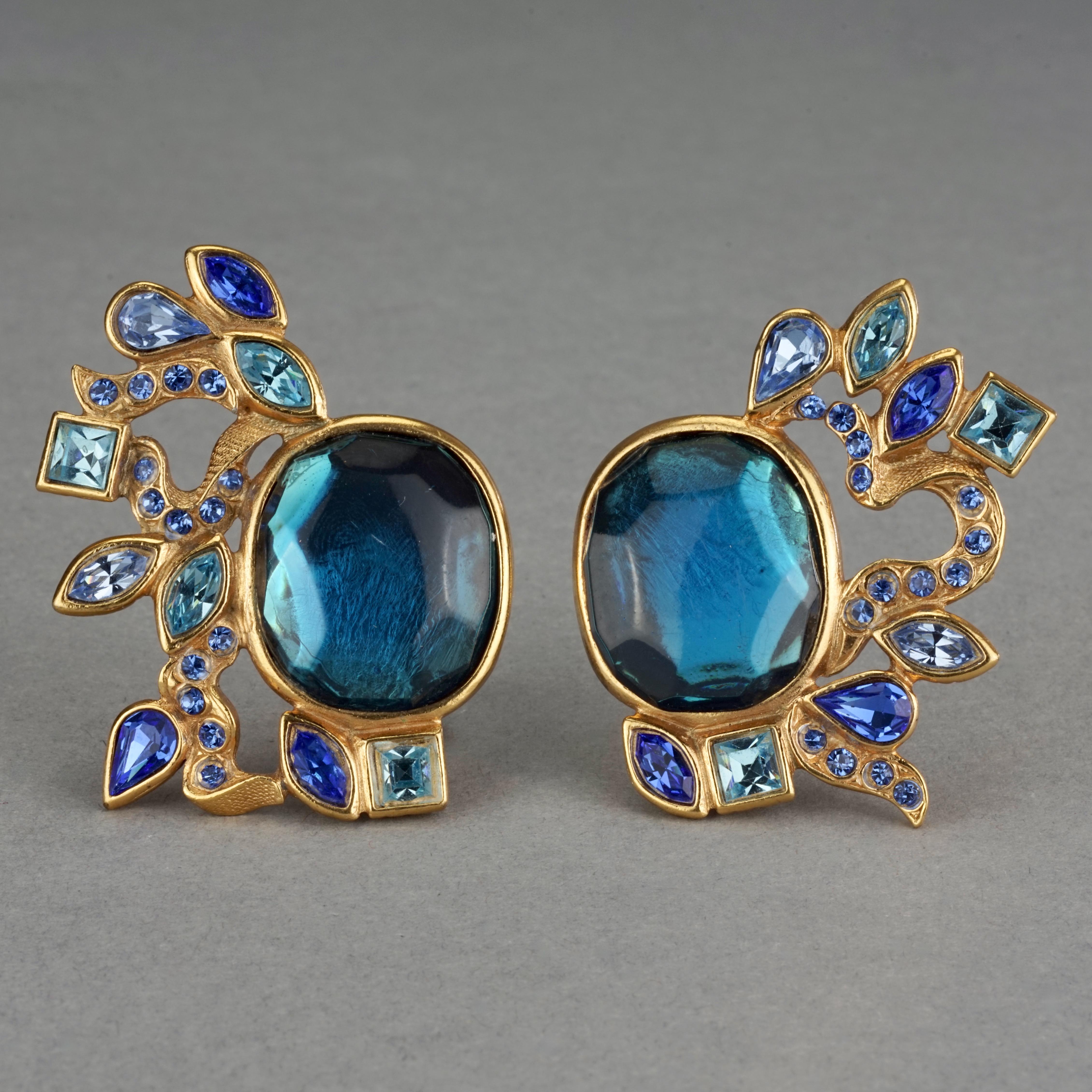 Vintage YVES SAINT LAURENT Ysl by Goossens Ornate Faceted Blue Stone Earrings 4