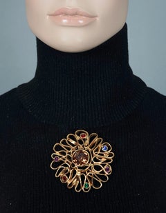 Broche pendentif tourbillon vintage YVES SAINT LAURENT Ysl par Goossens en fil de fer et strass