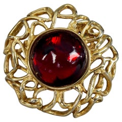 Vintage YVES SAINT LAURENT Ysl by Goossens Ruby Red Glass Cabochon Flower Brooch