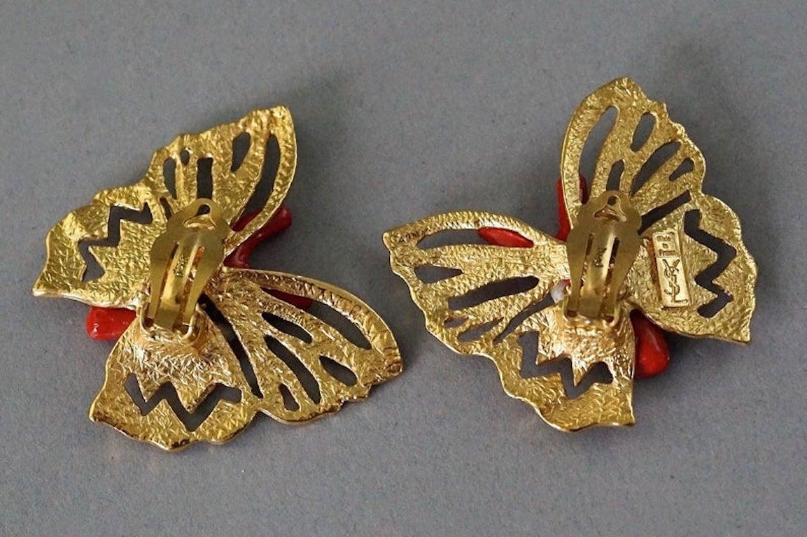 Vintage YVES SAINT LAURENT Ysl by Robert Goossens Butterfly Coral Branch Earring For Sale 3