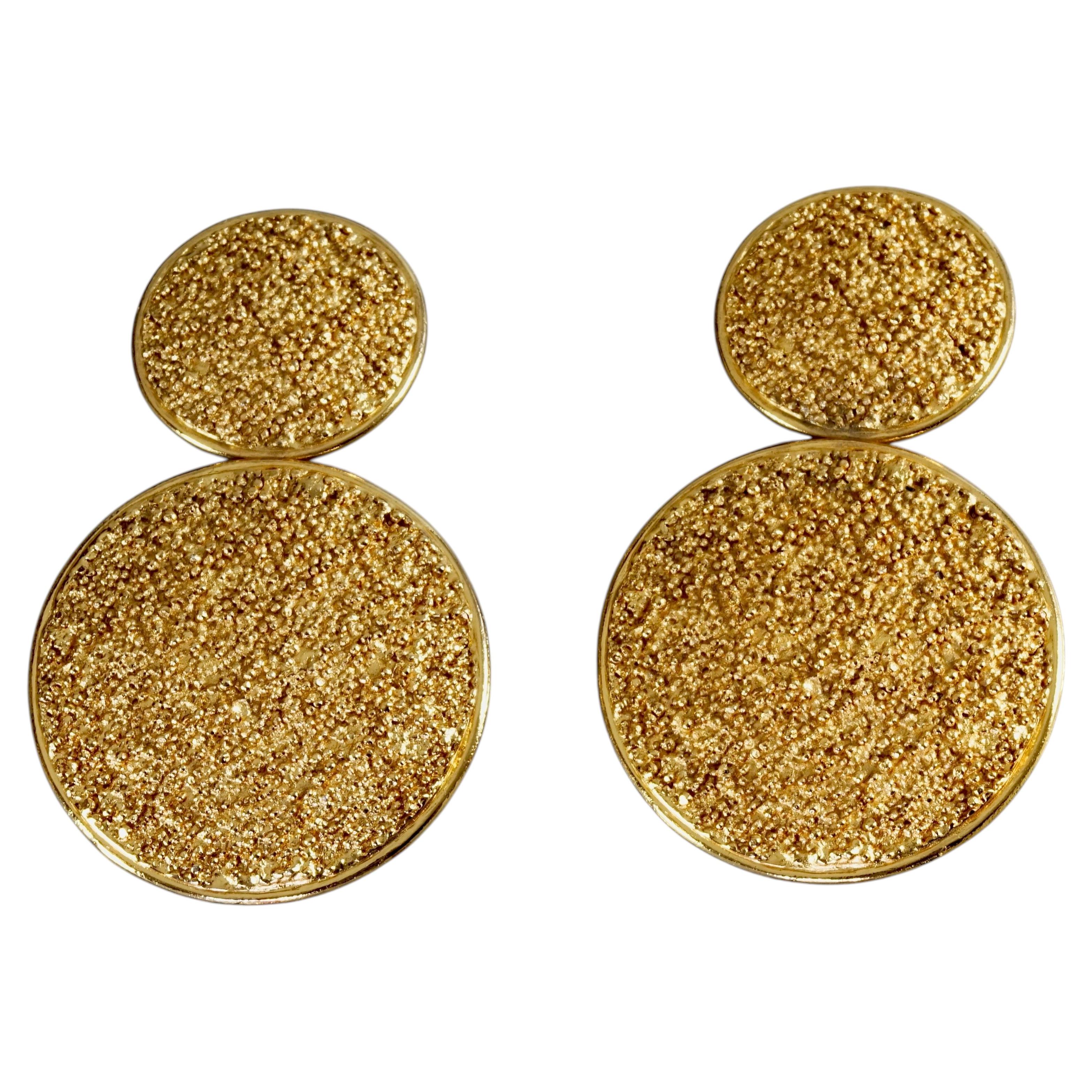 Vintage YVES SAINT LAURENT Ysl by Robert Goossens Double Disc Textured Earrings For Sale