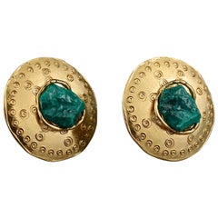 Vintage YVES SAINT LAURENT Ysl by Robert Goossens Ethnic Turquoise Disc Earrings