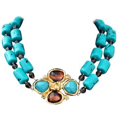 Vintage YVES SAINT LAURENT Ysl by Robert Goossens Flower Turquoise Necklace