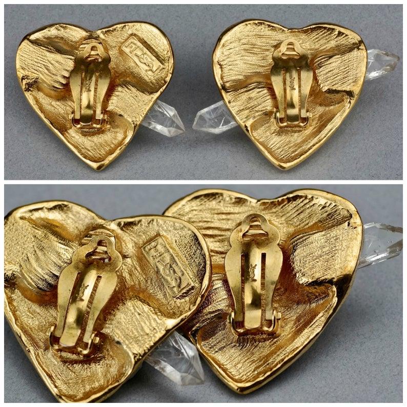 Vintage YVES SAINT LAURENT Ysl by Robert Goossens Heart Quartz Prism Earrings 6