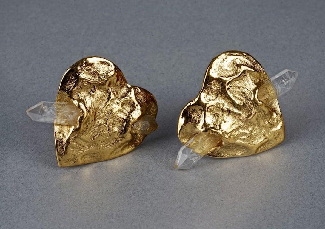 Vintage YVES SAINT LAURENT Ysl by Robert Goossens Heart Quartz Prism Earrings In Excellent Condition In Kingersheim, Alsace
