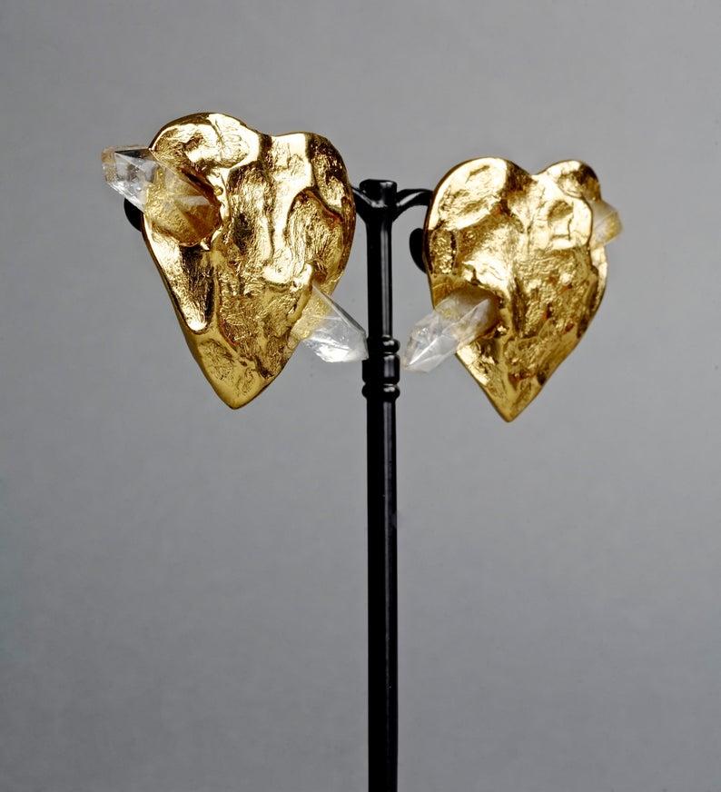 Vintage YVES SAINT LAURENT Ysl by Robert Goossens Heart Quartz Prism Earrings 1