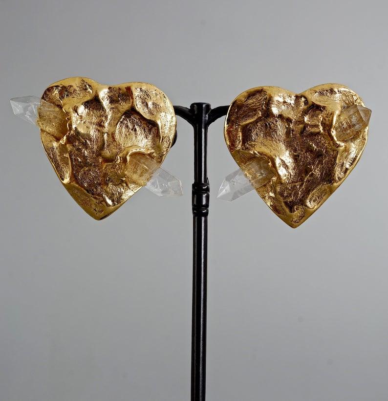 Vintage YVES SAINT LAURENT Ysl by Robert Goossens Heart Quartz Prism Earrings 2