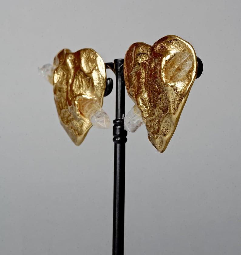 Vintage YVES SAINT LAURENT Ysl by Robert Goossens Heart Quartz Prism Earrings 3