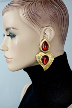 Vintage YVES SAINT LAURENT Ysl by Robert Goossens Heart Red Cabochon Earrings