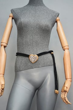 Vintage YVES SAINT LAURENT Ysl by Robert Goossens Heart Rhinestone Cord Belt
