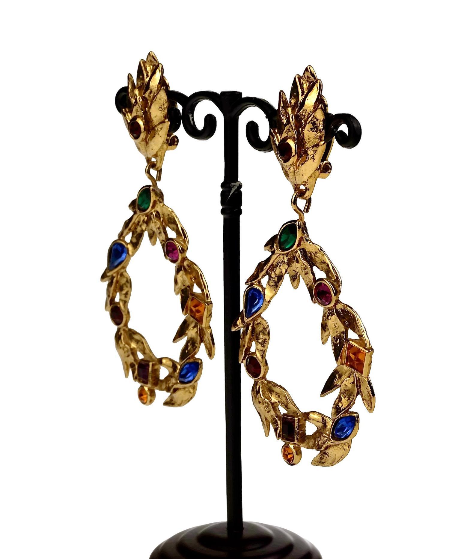 Vintage YVES SAINT LAURENT Ysl by Robert Goossens Jewelled Garland Hoop Earrings 1