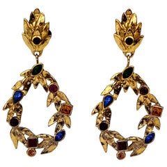 Vintage YVES SAINT LAURENT Ysl by Robert Goossens Jewelled Garland Hoop Earrings