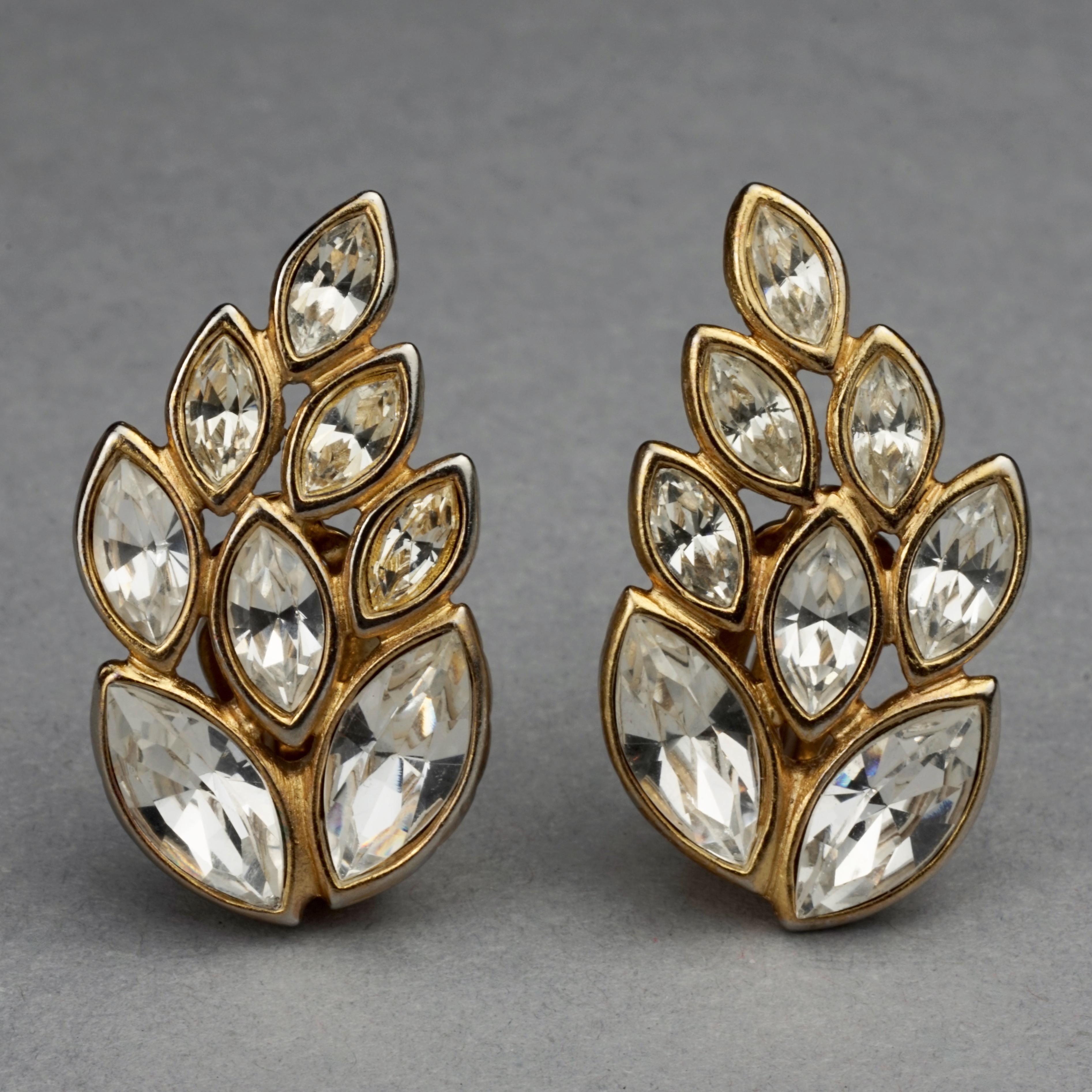 Vintage YVES SAINT LAURENT Ysl by Robert Goossens Leaf Rhinestone Earrings 1