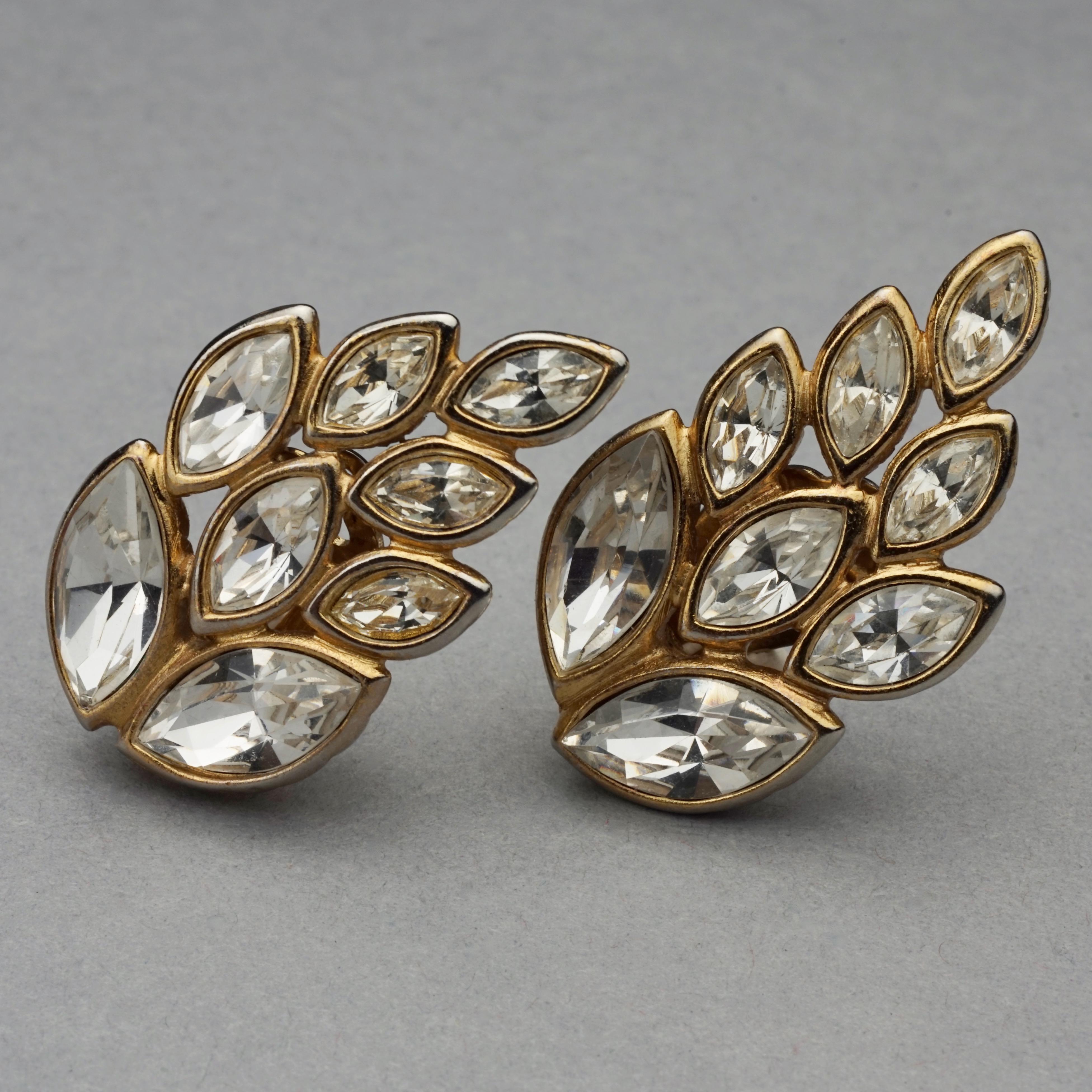 Vintage YVES SAINT LAURENT Ysl by Robert Goossens Leaf Rhinestone Earrings 2