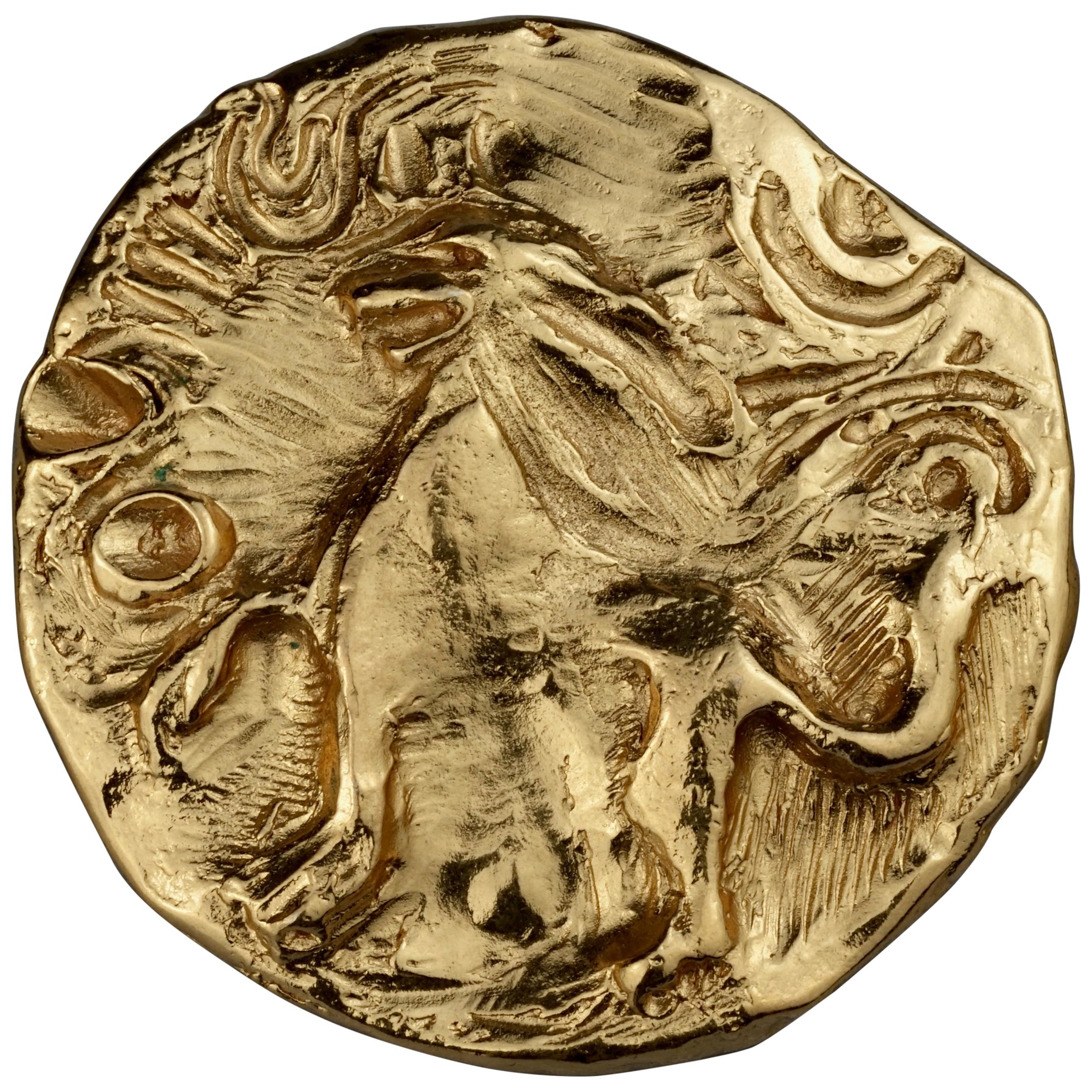 Vintage YVES SAINT LAURENT Ysl by Robert Goossens Lion Medallion Pendant Brooch