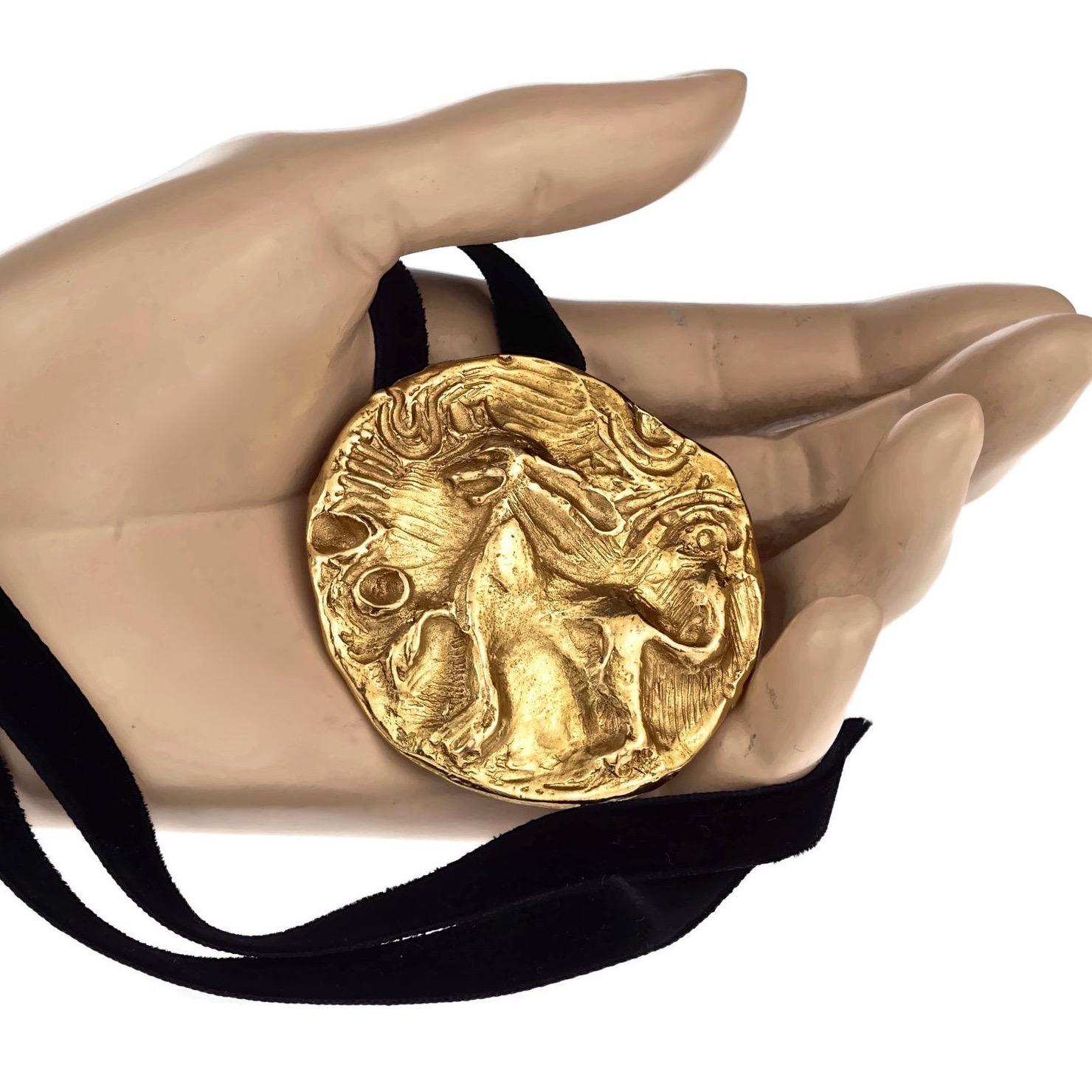 Women's or Men's Vintage YVES SAINT LAURENT Ysl by Robert Goossens Lion Profile Medallion Pendant For Sale