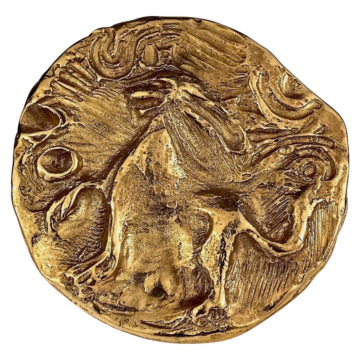 Vintage YVES SAINT LAURENT Ysl by Robert Goossens Lion Profile Medallion Pendant For Sale