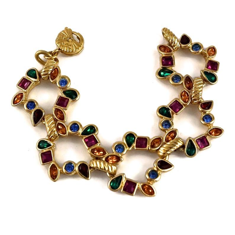 Women's Vintage YVES SAINT LAURENT Ysl by Robert Goossens Multi Color Rhinestones Brace