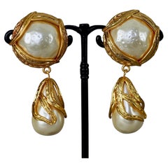 Vintage YVES SAINT LAURENT Ysl by Robert Goossens Ornate Pearl Drop Earrings
