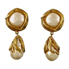 Vintage YVES SAINT LAURENT Ysl by Robert Goossens Pearl Drop Earrings