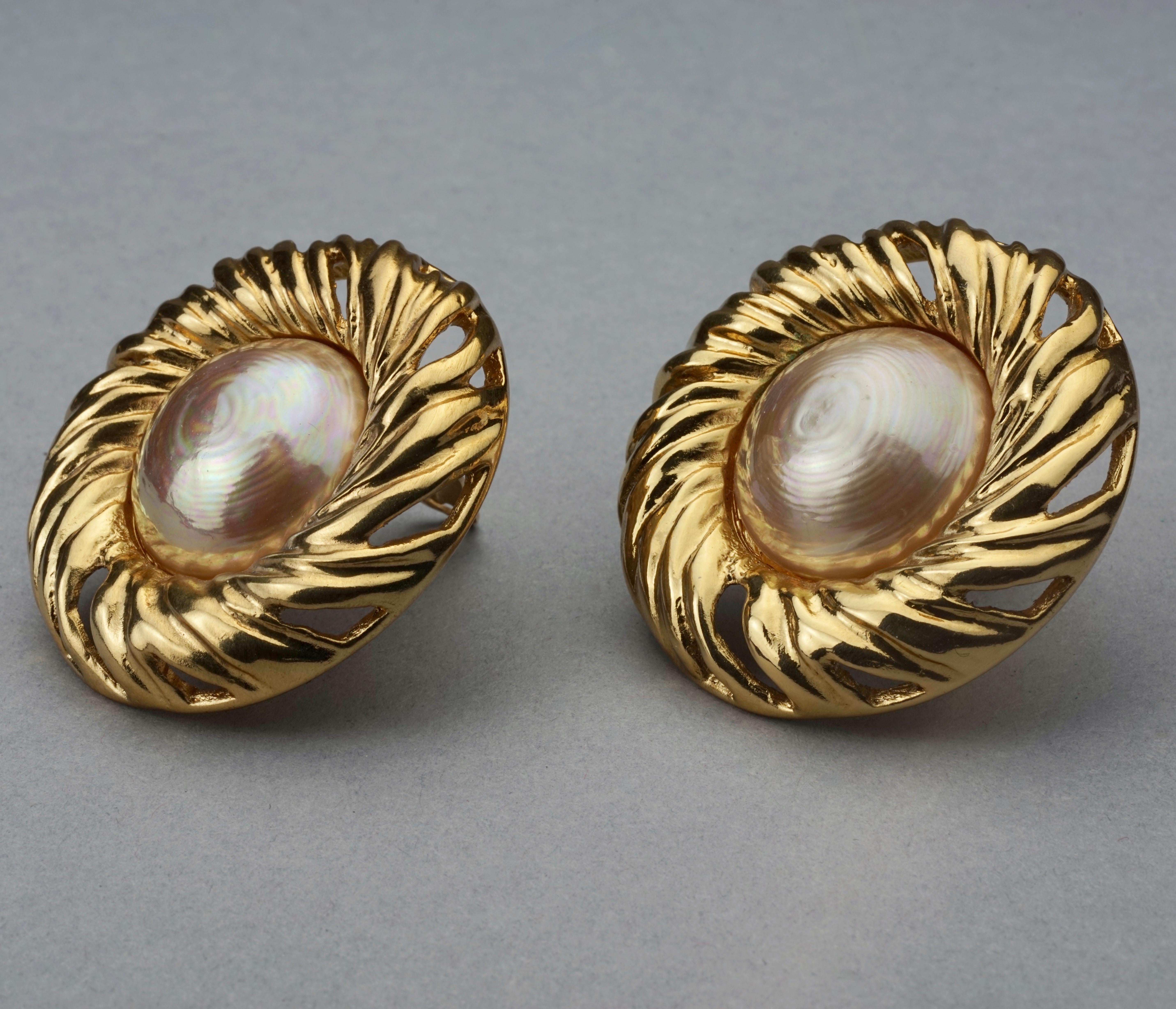 Women's Vintage YVES SAINT LAURENT Ysl by Robert Goossens Pearl Swirl Disc Earrings For Sale