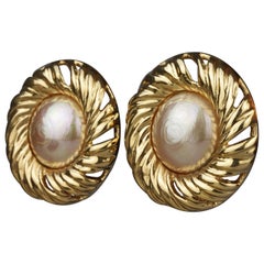 Vintage YVES SAINT LAURENT Ysl by Robert Goossens Pearl Swirl Disc Earrings