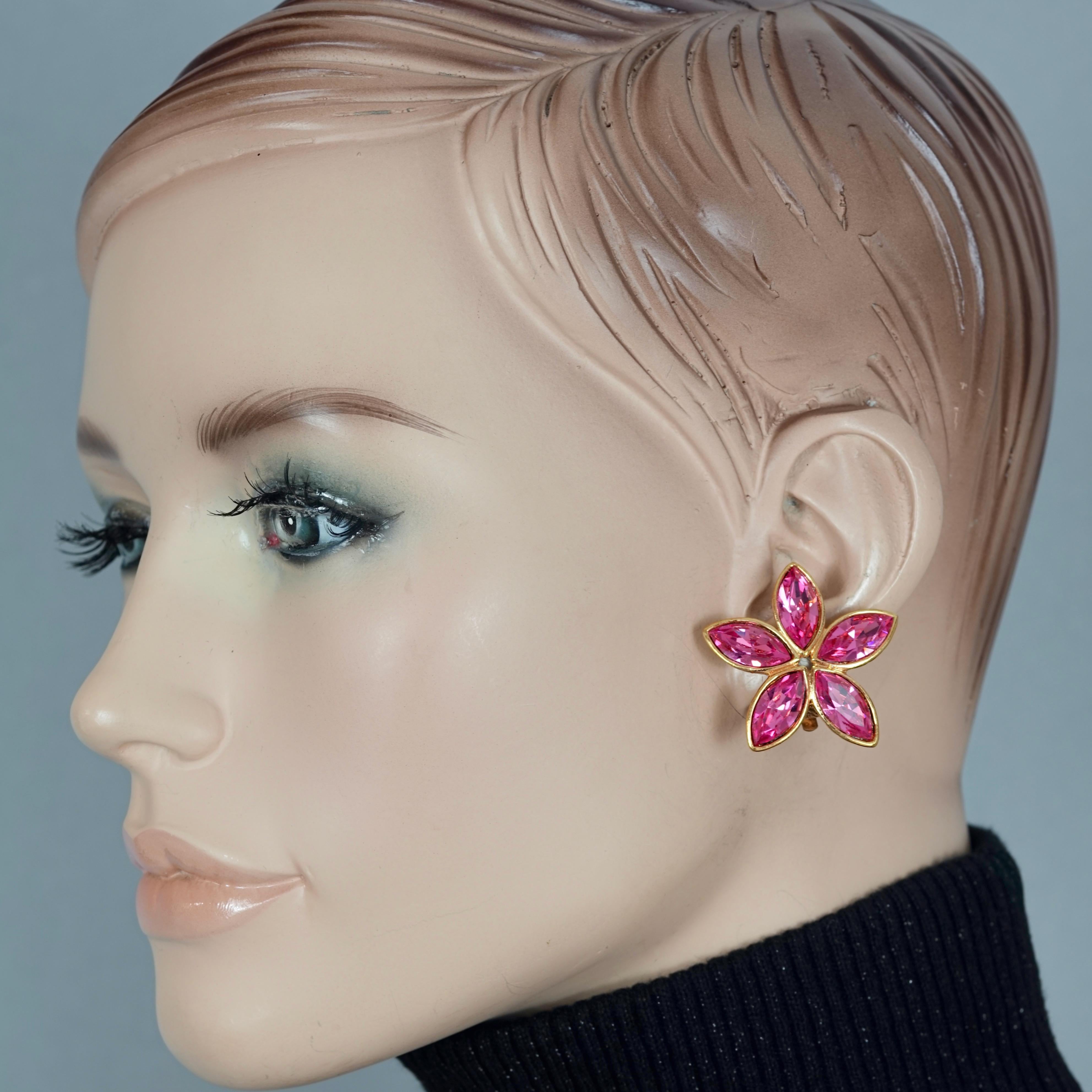 Vintage YVES SAINT LAURENT Ysl by Robert Goossens Pink Rhinestone Flower Earring

Measurements:
Height: 1.33 inches (3.4 cm)
Width: 1.33 inches (3.4 cm)
Weight per Earring: 12 grams

Features:
- 100% Authentic YVES SAINT LAURENT by Robert