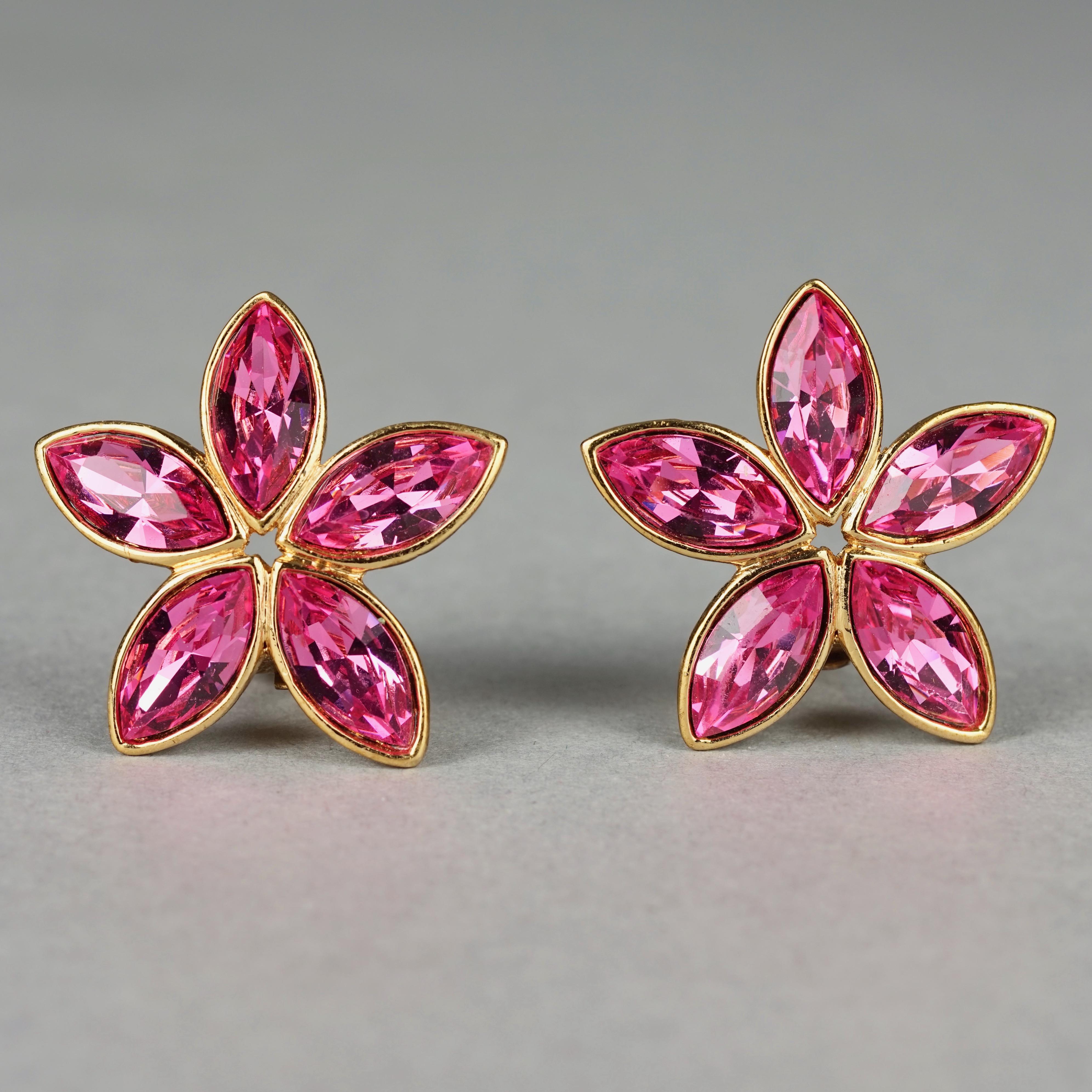 Women's Vintage YVES SAINT LAURENT Ysl by Robert Goossens Pink Rhinestone Flower Earring For Sale