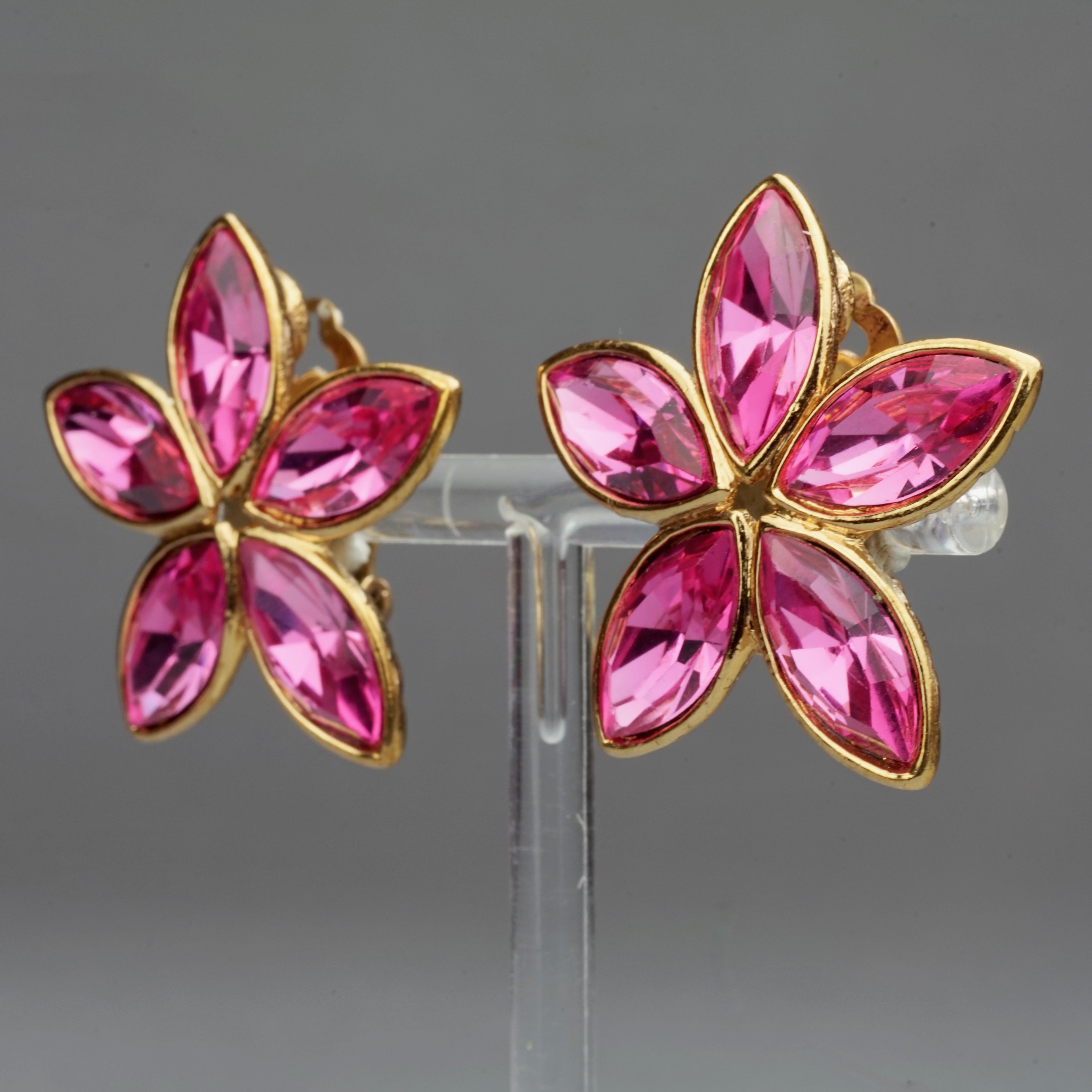 Vintage YVES SAINT LAURENT Ysl by Robert Goossens Pink Rhinestone Flower Earring For Sale 2