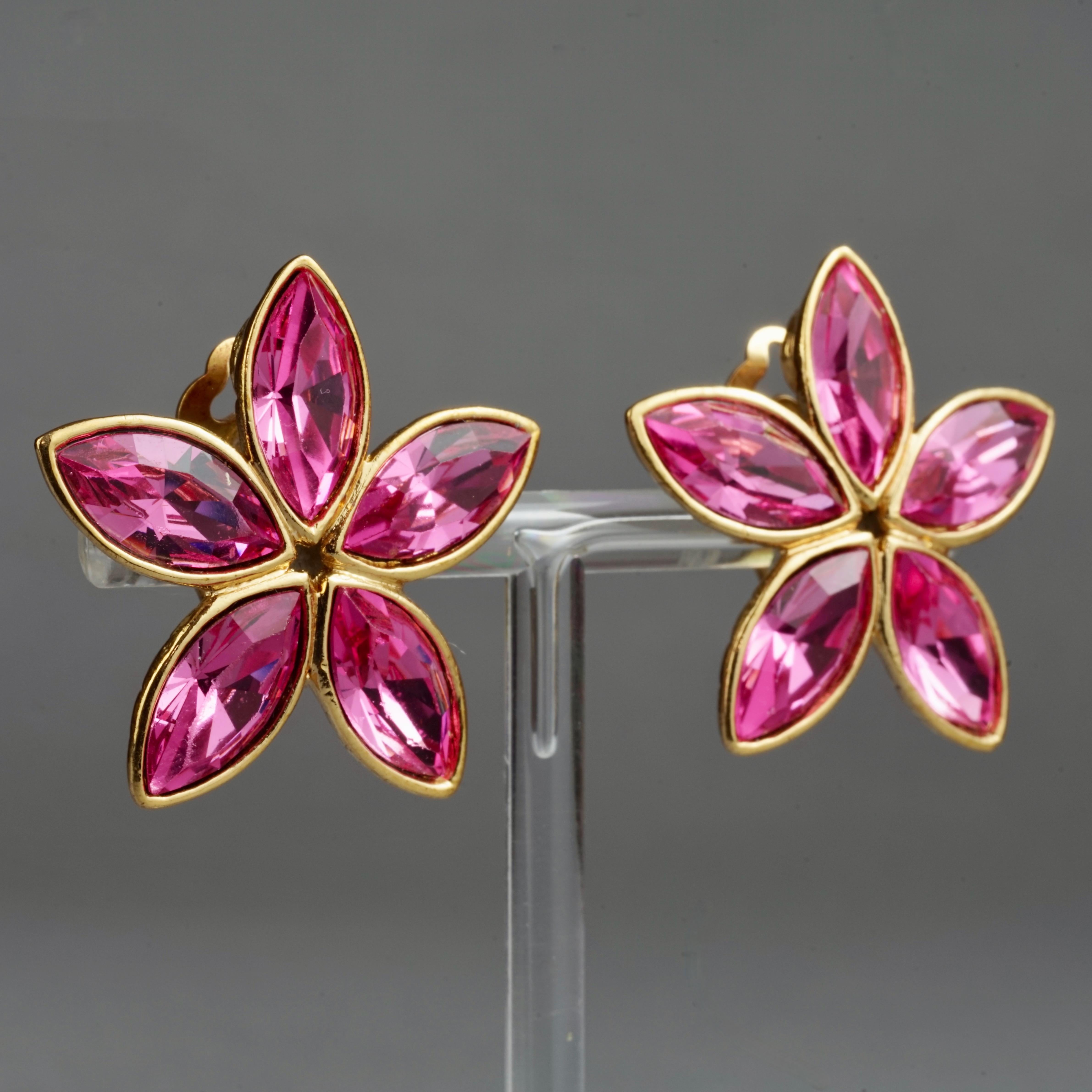 Vintage YVES SAINT LAURENT Ysl by Robert Goossens Pink Rhinestone Flower Earring For Sale 3