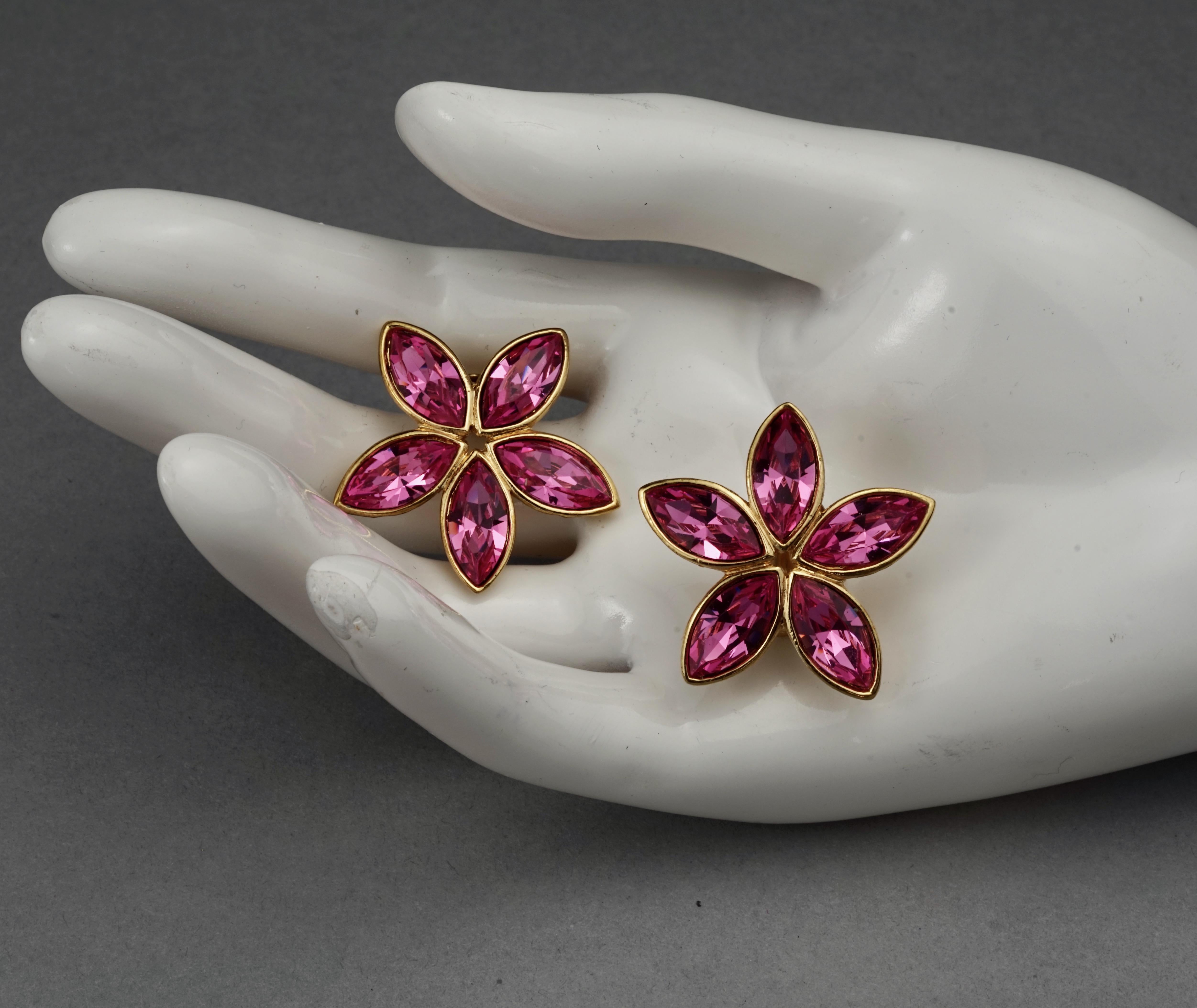 Vintage YVES SAINT LAURENT Ysl by Robert Goossens Pink Rhinestone Flower Earring For Sale 4