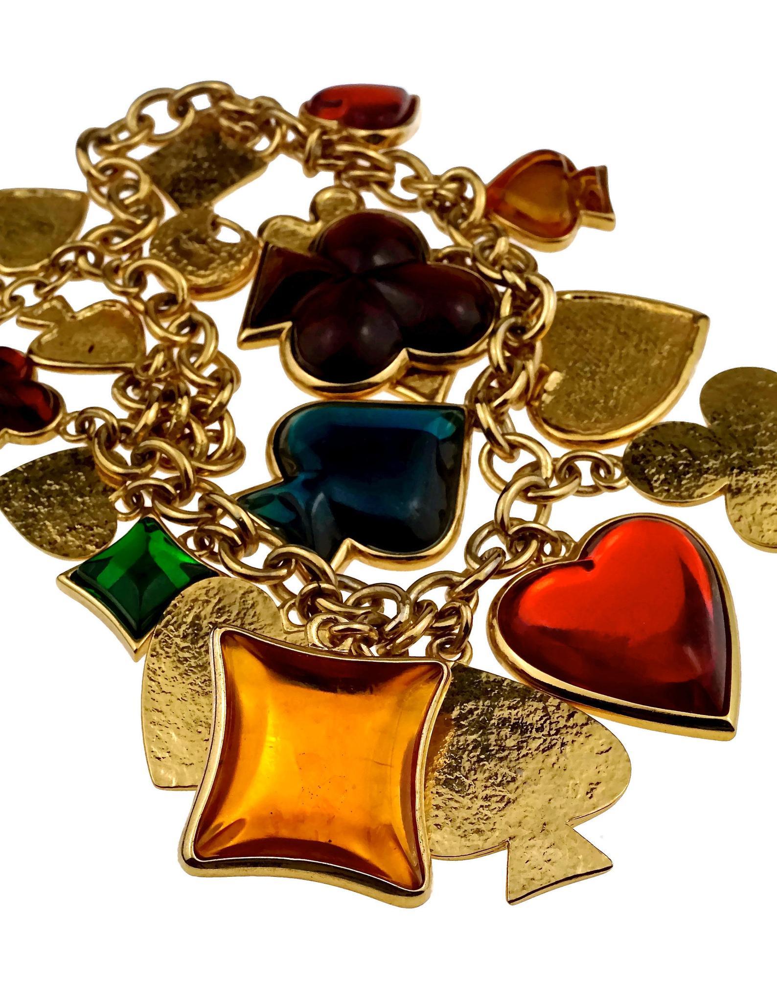 YSL Vintage Multicolor Playing Card Suits Pendant Charm Gold Collar Ne –  Amarcord Vintage Fashion