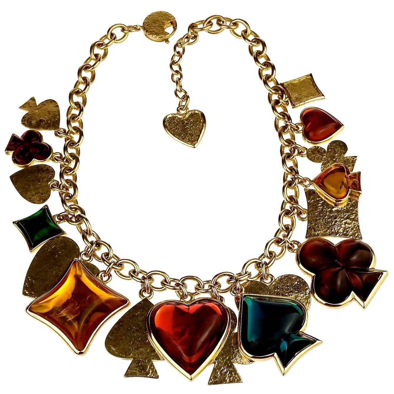 Vintage YVES SAINT LAURENT Ysl by Robert Goossens Playing Card Charm Necklace