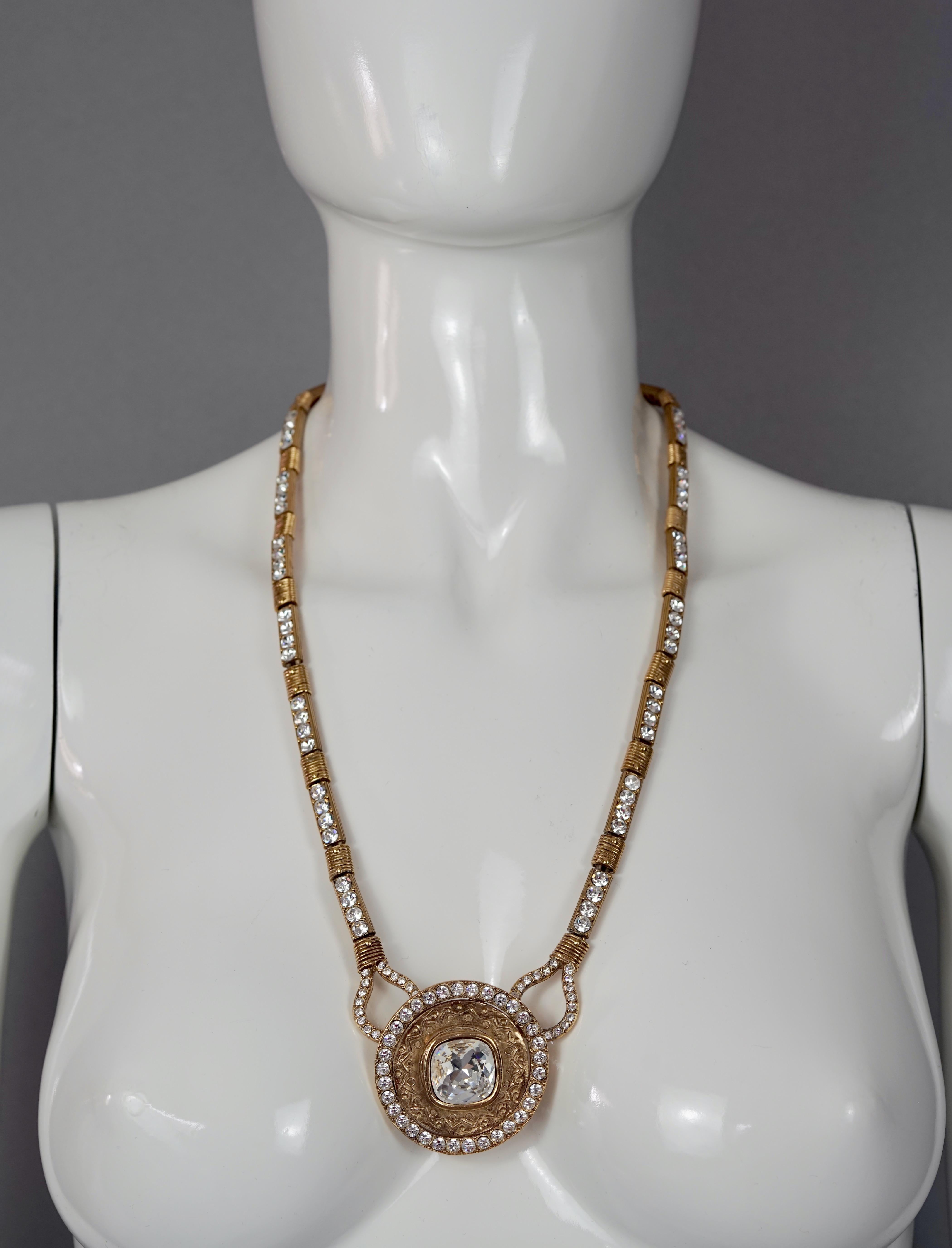 Vintage YVES SAINT LAURENT Ysl by Robert Goossens Rhinestone Medallion Necklace  In Excellent Condition In Kingersheim, Alsace