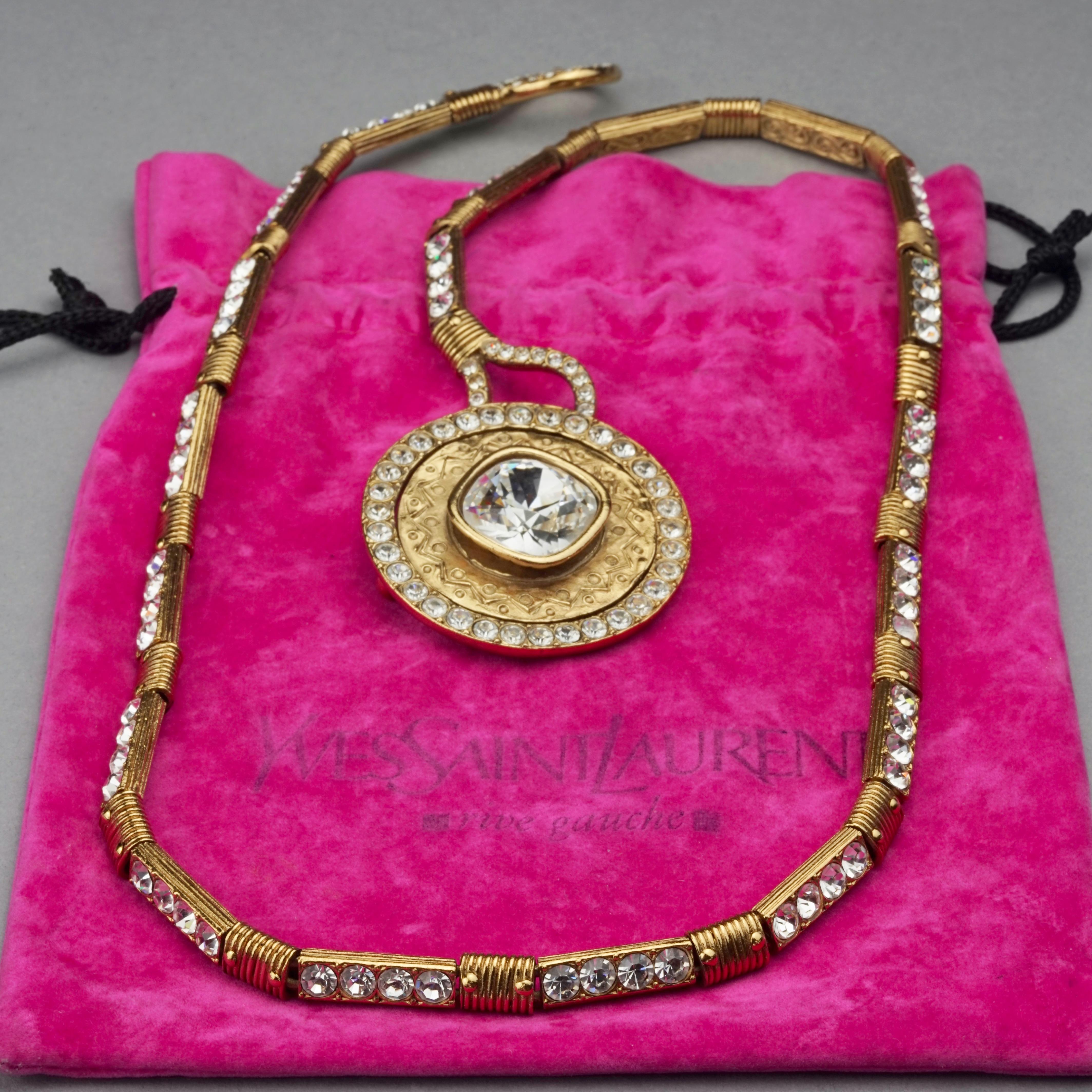 Vintage YVES SAINT LAURENT Ysl by Robert Goossens Rhinestone Medallion Necklace  5