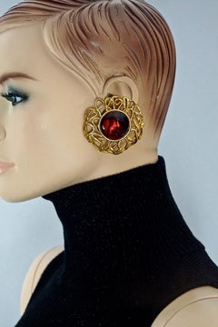 Vintage YVES SAINT LAURENT Ysl by Robert Goossens Ruby Cabochon Cage Earrings