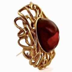 Vintage YVES SAINT LAURENT Ysl by Robert Goossens Ruby Cabochon Wire Cage Brooch