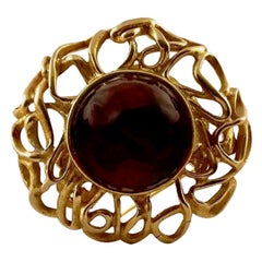 Vintage YVES SAINT LAURENT Ysl by Robert Goossens Ruby Cabochon Wire Cage Brooch