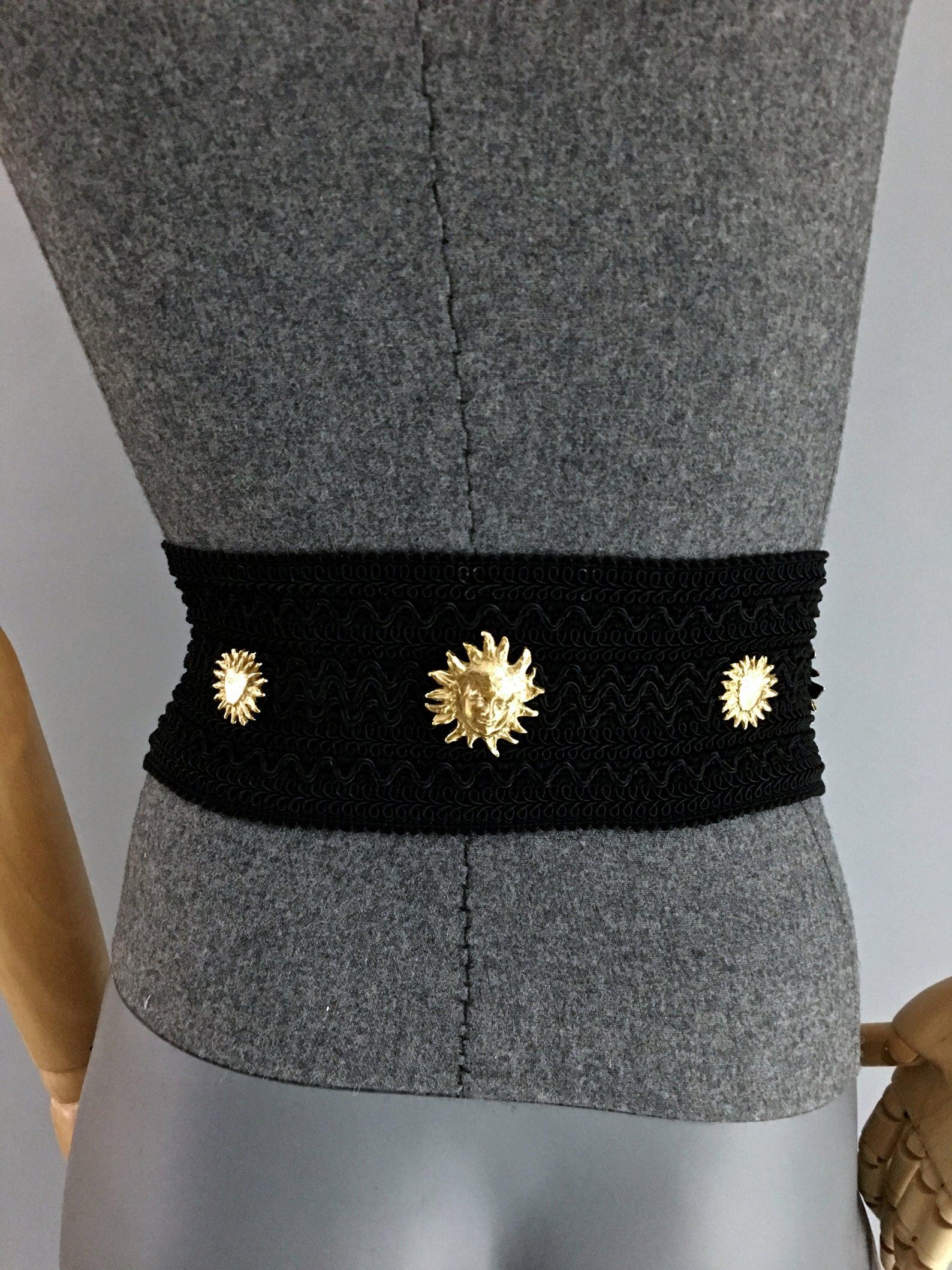 Black Vintage YVES SAINT LAURENT Ysl by Robert Goossens Sun Face Passementerie Belt For Sale