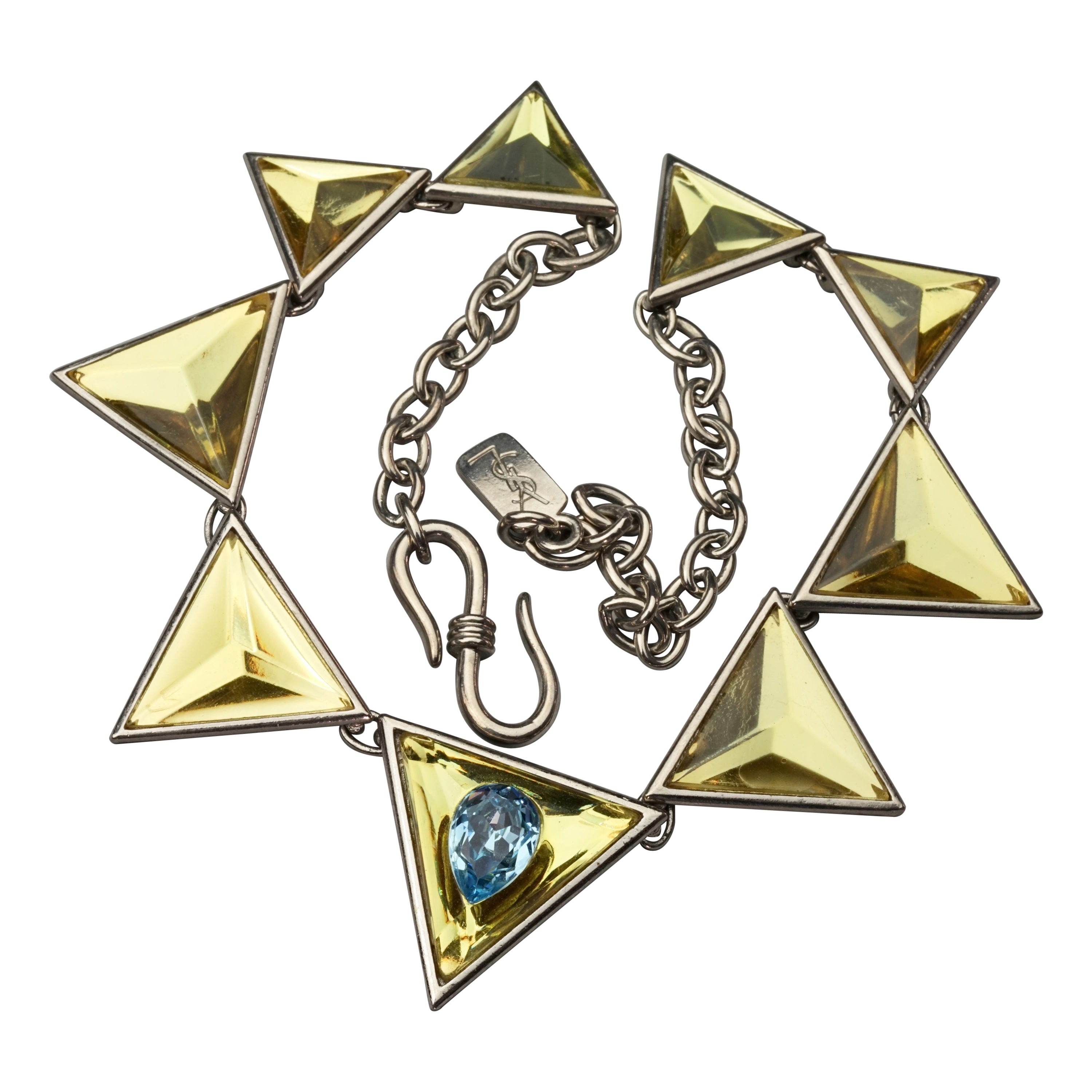 Vintage YVES SAINT LAURENT Ysl by Robert Goossens Triangle Lucite Necklace For Sale